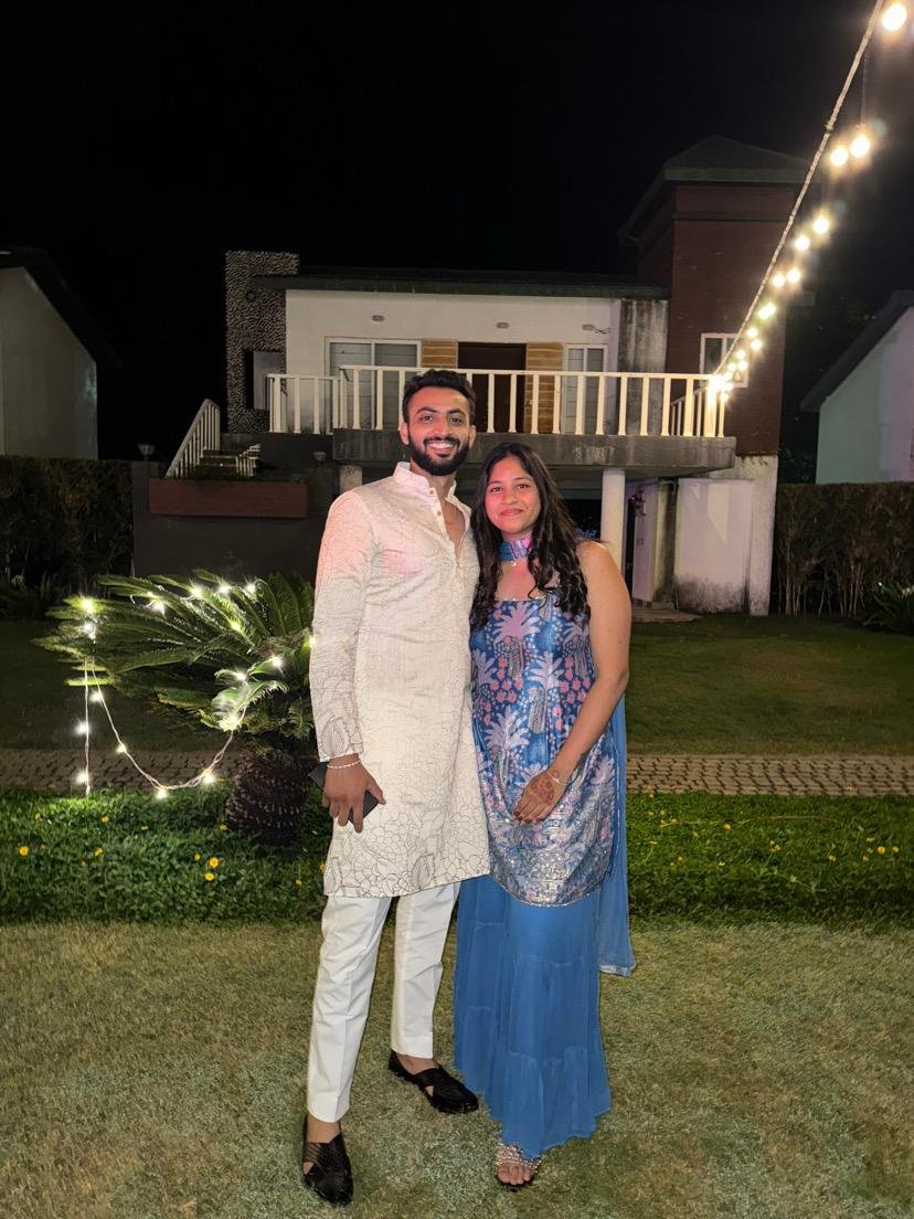 Ankit and Prisha under fairy lights
